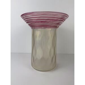 Steuben 6814 iridescent diamond optic vase with pink reeding